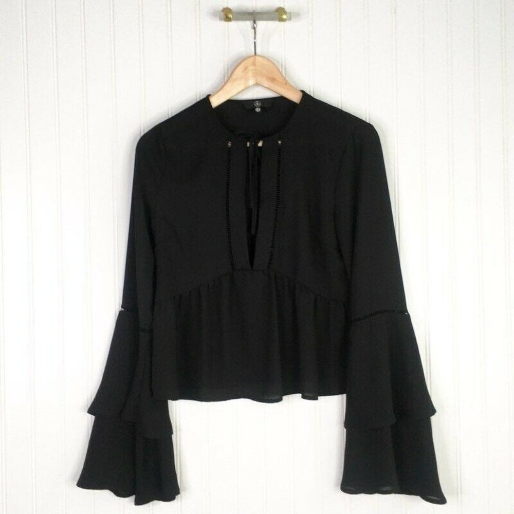 Missguided Black Ruffle Sleeve Peplum Blouse